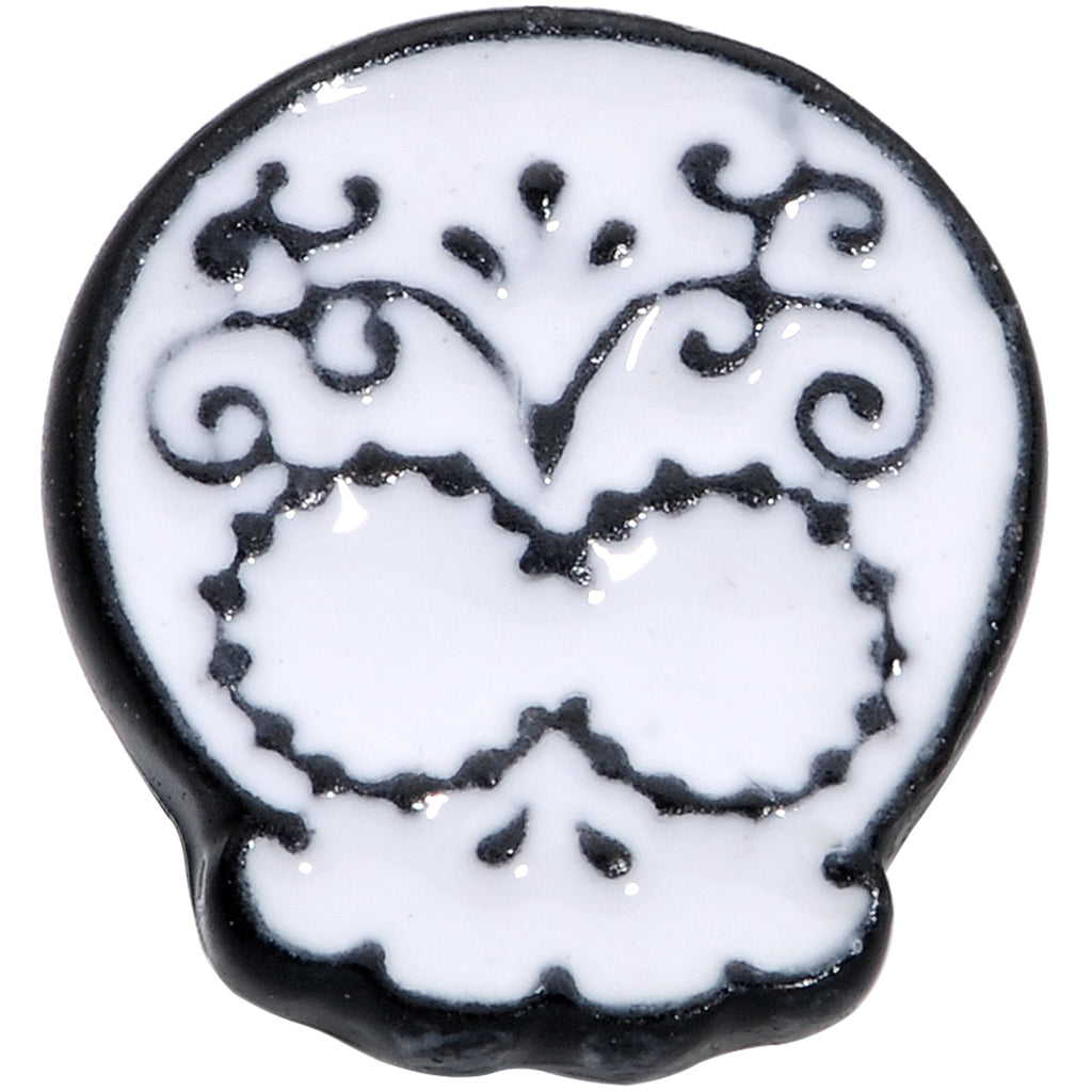 16G 1/4 Black White Calavera Sugar Skull Cartilage Tragus