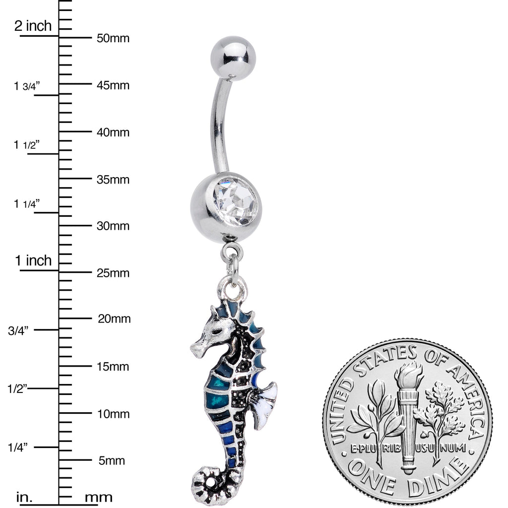 Clear Gem Nautical Seahorse Dangle Belly Ring