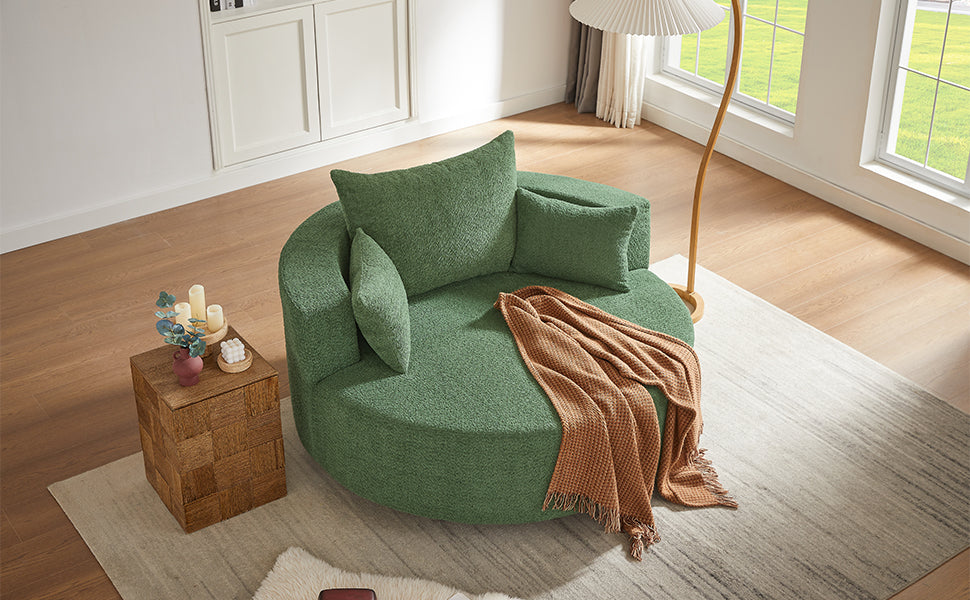 Modern 360° Swivel Accent Barrel Chair with Removable Pillows in Green Chenille for Living Room and Office