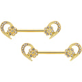 14G 9/16 Clear Gem Gold Tone Flower Heart Barbell Nipple Ring Set