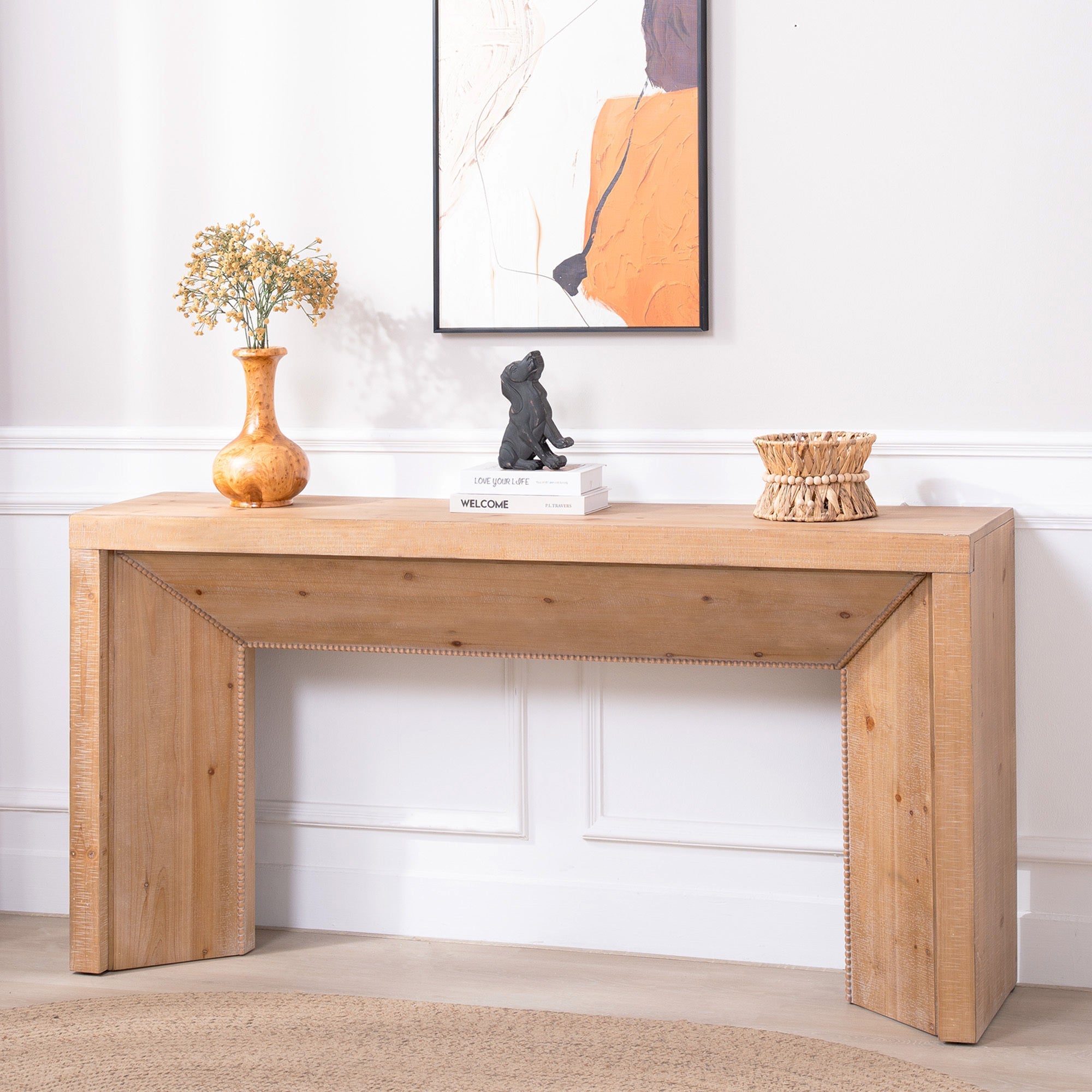 62' Modern Rustic Console Table – Solid-Look Engineered Wood Entryway Table
