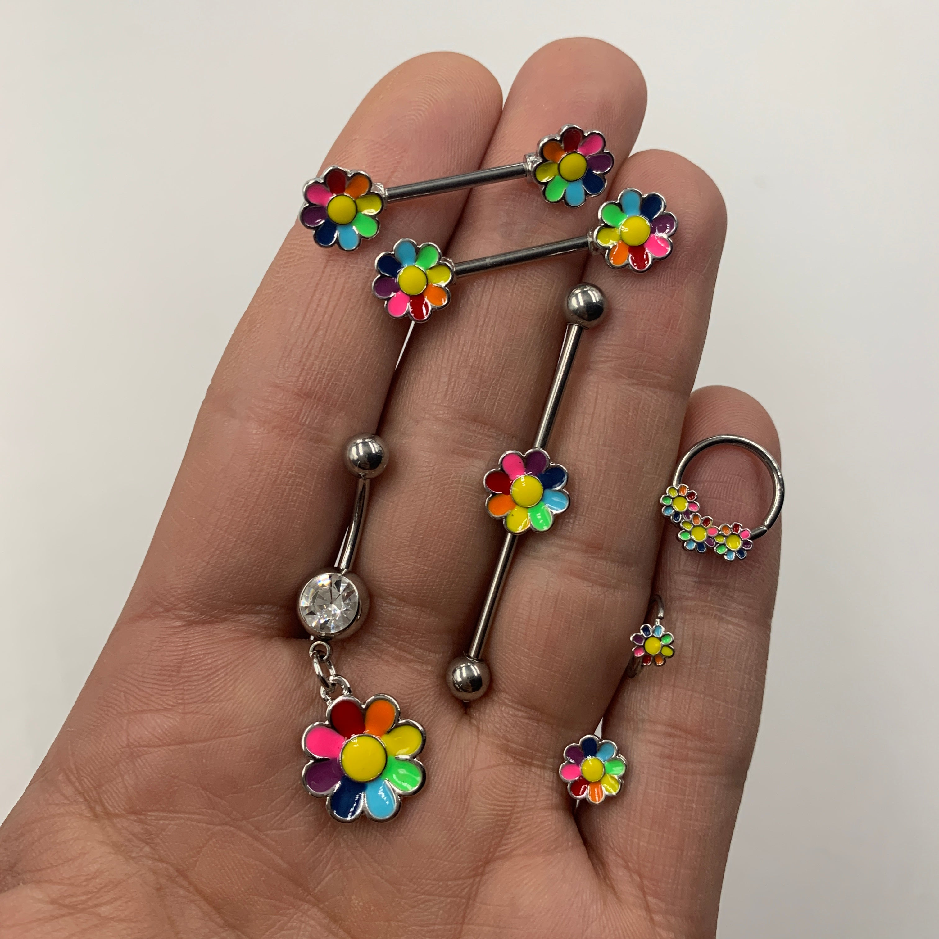 16G 3/8 Rainbow Hippie Flower Septum Ring