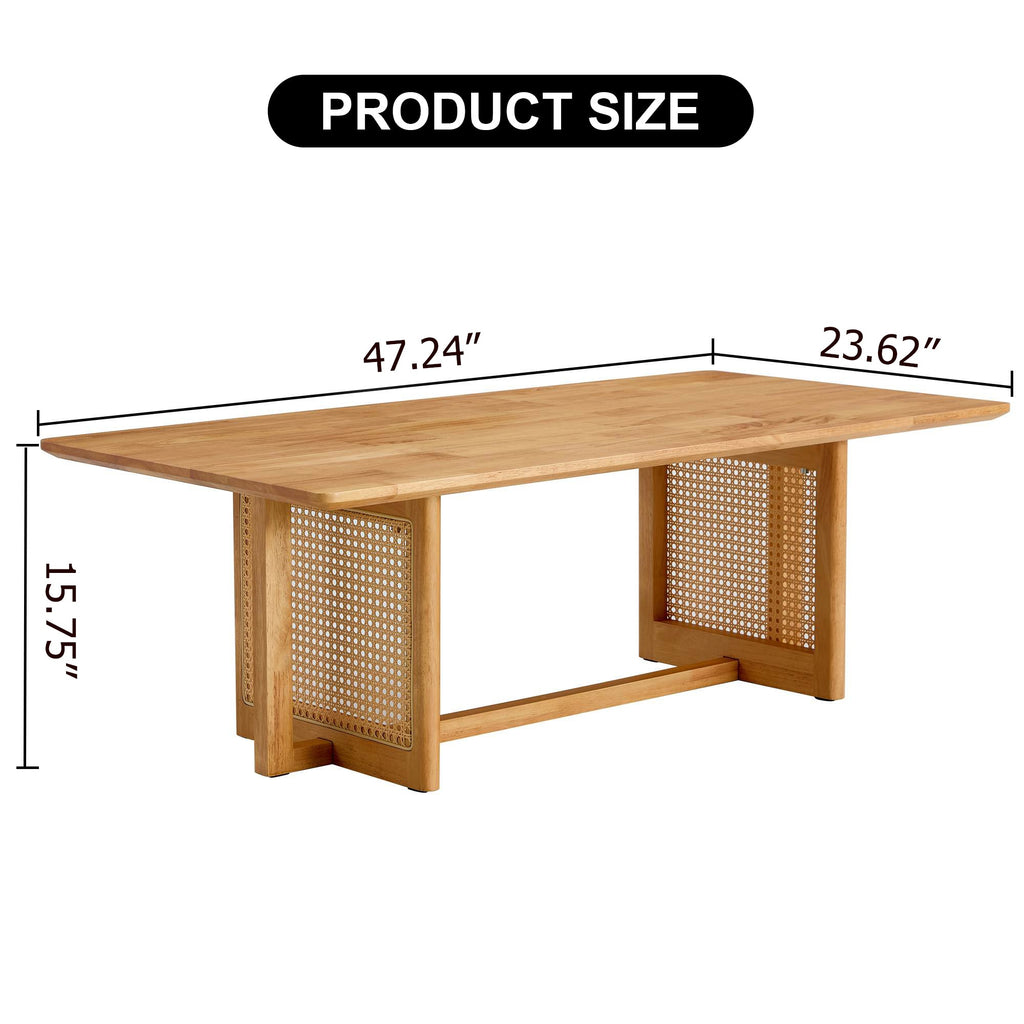 Natural rubber wood and solid wood coffee table  Modern minimalist rattan weaving design, living room balcony, multifunctional small-sized furniture