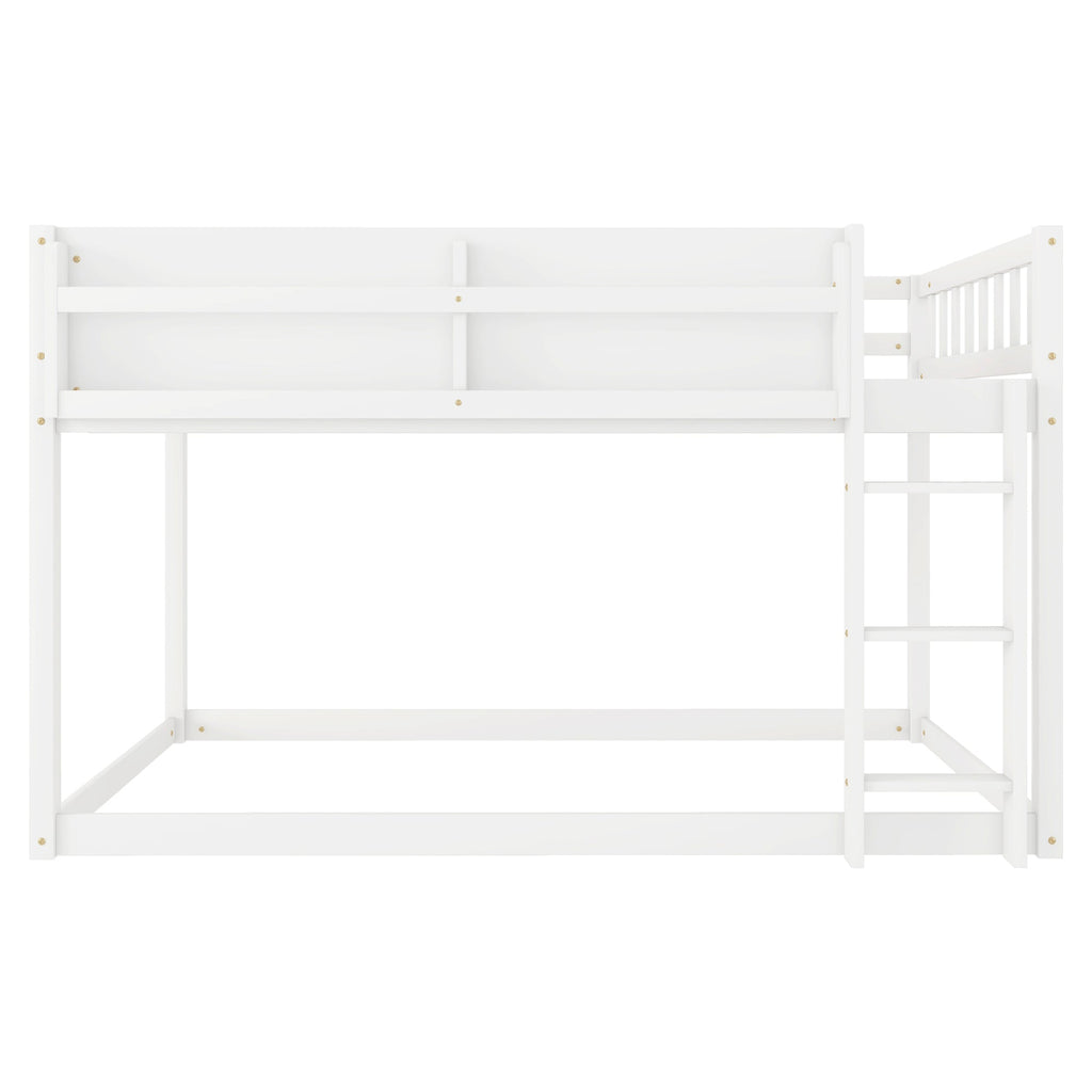 Low Twin Over Twin Bunk Bed, Floor Bunk Bed with Ladder, Solid Wood Twin Bunk Bed for Kids & Juniors, White(Expect Arrival Date 2025/11/25)
