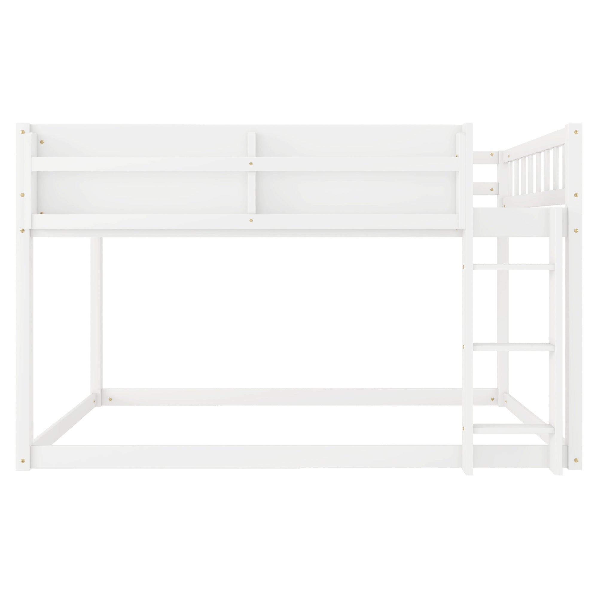 Low Twin Over Twin Bunk Bed, Floor Bunk Bed with Ladder, Solid Wood Twin Bunk Bed for Kids & Juniors, White(Expect Arrival Date 2025/11/25)