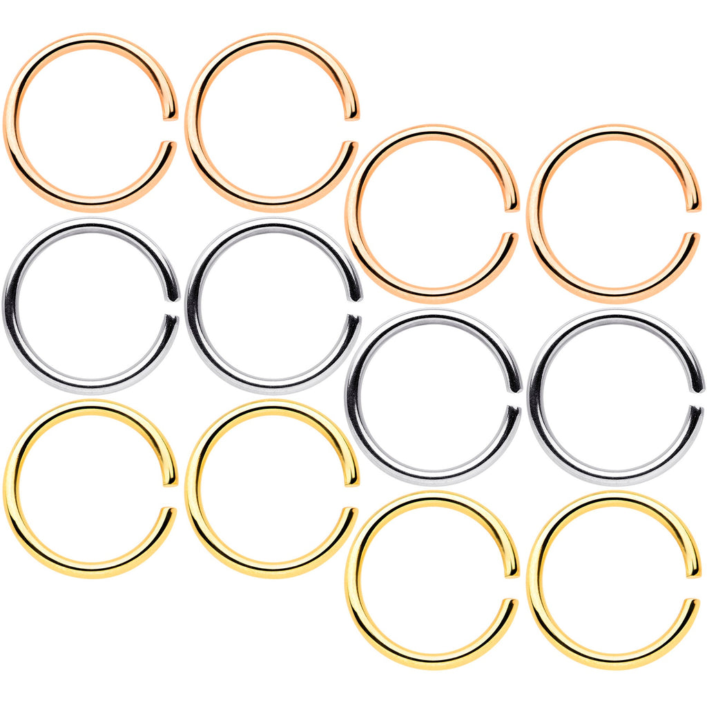 18G 5/16 Gold Tone Rose Gold Tone Anodized Seamless Circular Ring Set of 12