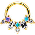 16G 5/16 Aurora CZ Gem Gold Tone Fan Hinged Segment Ring