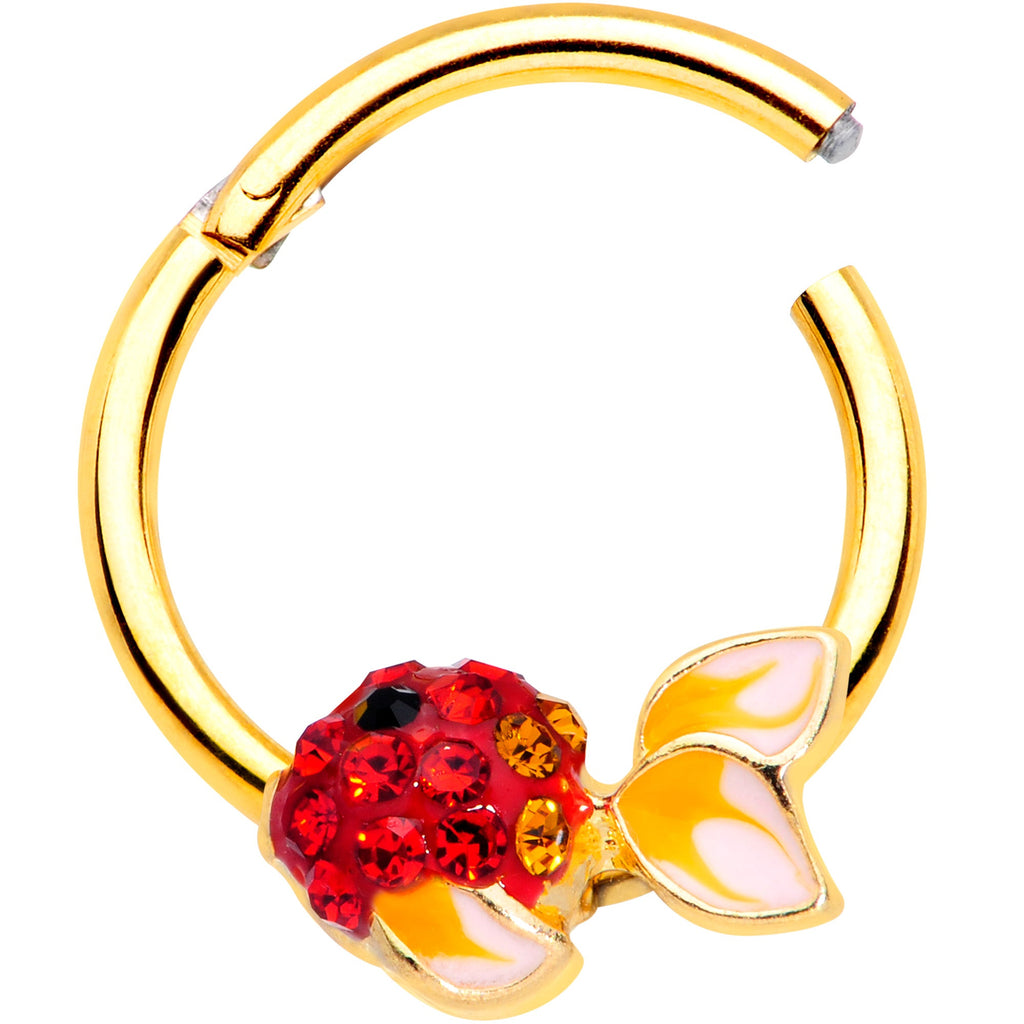 16G 3/8 Red Gem Gold Tone Blowfish Hinged Segment Ring