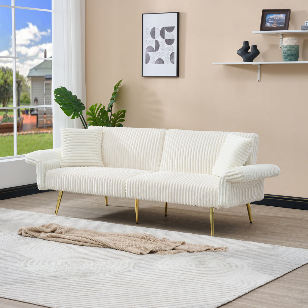 Corduroy Foldable Double Sofa Bed with Folding Armrests for Living Rooms and Small Spaces, 79 Inch