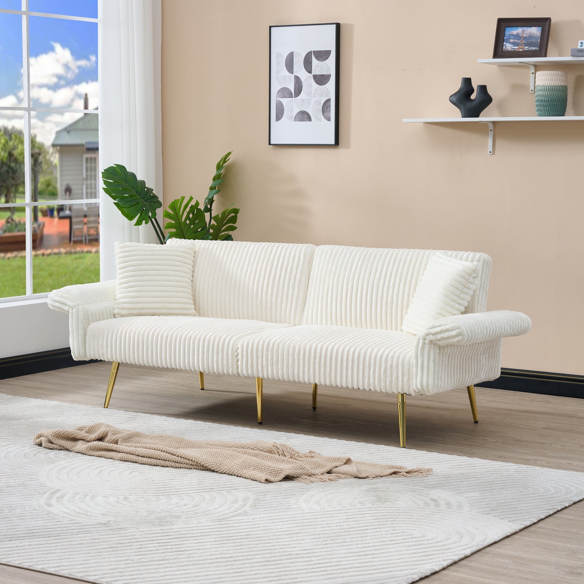 Corduroy Foldable Double Sofa Bed with Folding Armrests for Living Rooms and Small Spaces, 79 Inch