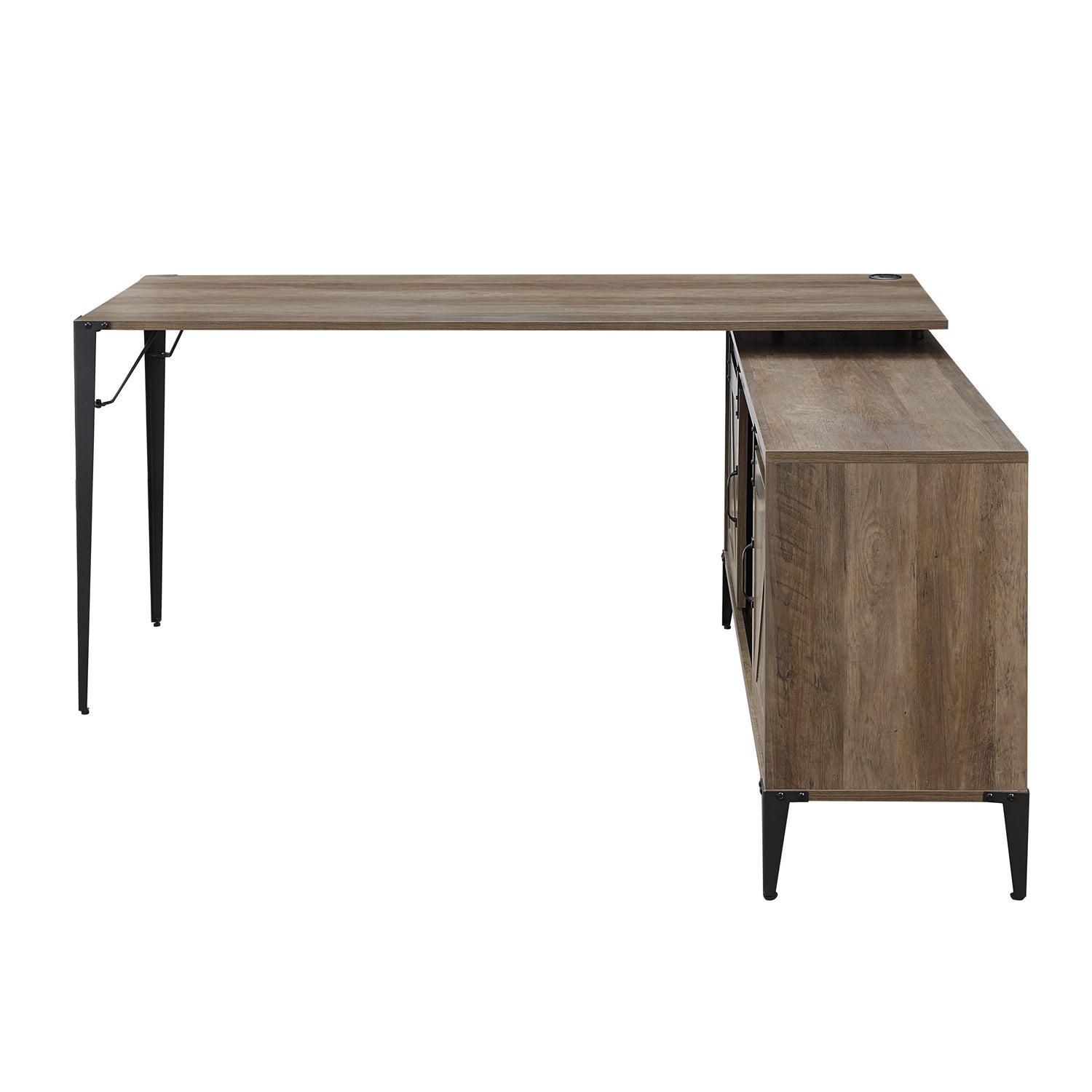 L-Shape Writing Desk with Cabinet, Rustic Oak and Black