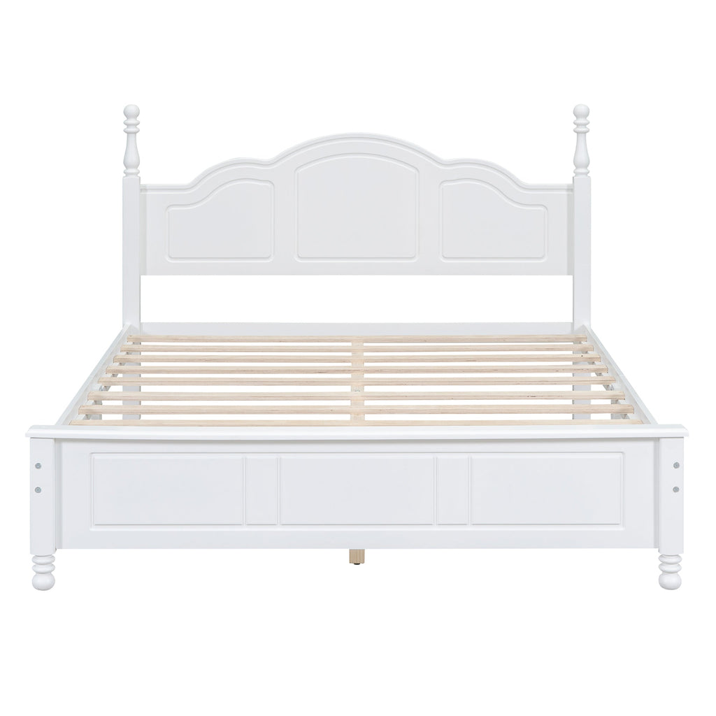 3-Pieces Bedroom Sets,Queen Size Wood Platform Bed  and Two Nightstands-White