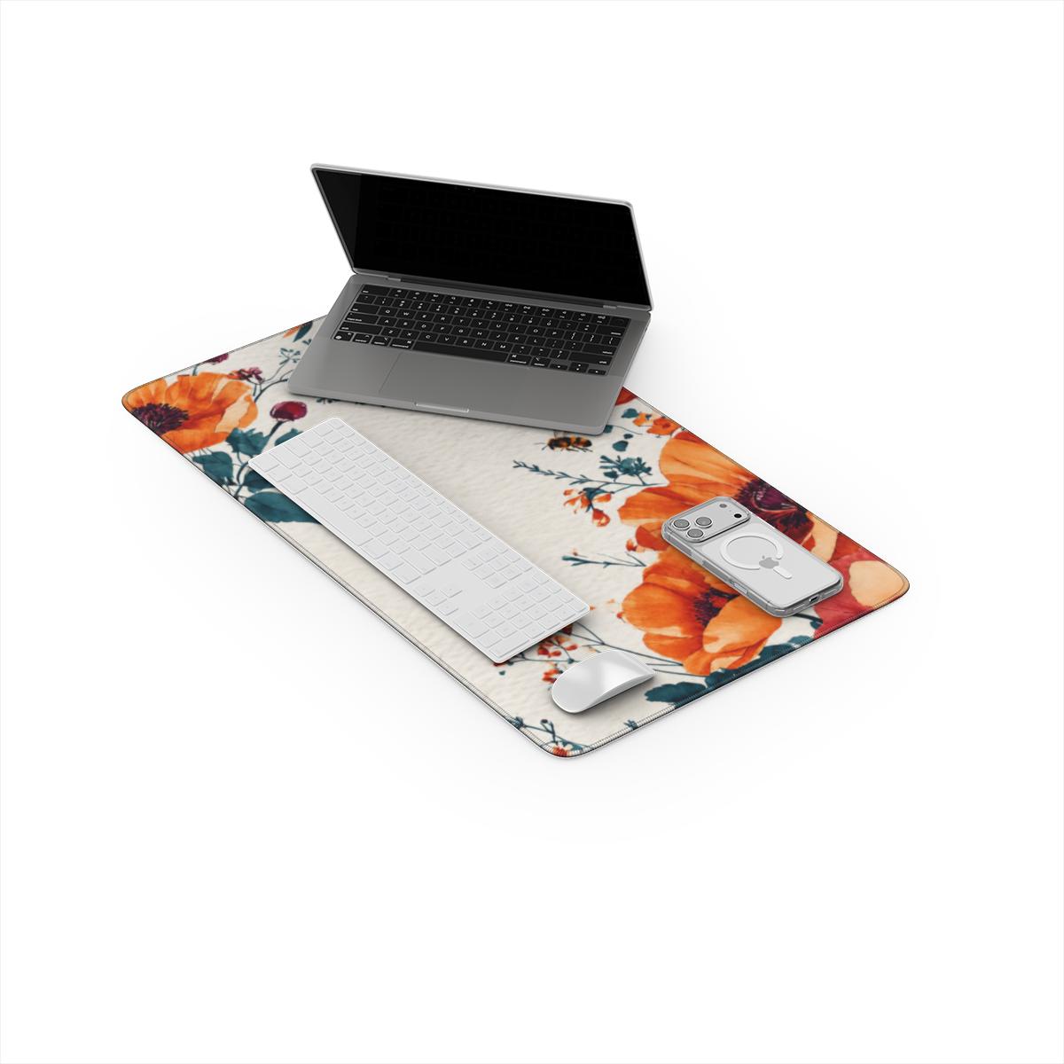 Boho Floral Desk Mat | Warm Watercolor Extended Mouse Pad for Aesthetic Setups