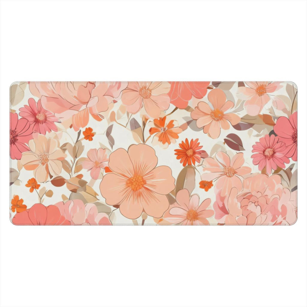 Peach Floral Desk Mat | Boho Watercolor Extended Mouse Pad for Cozy Setups