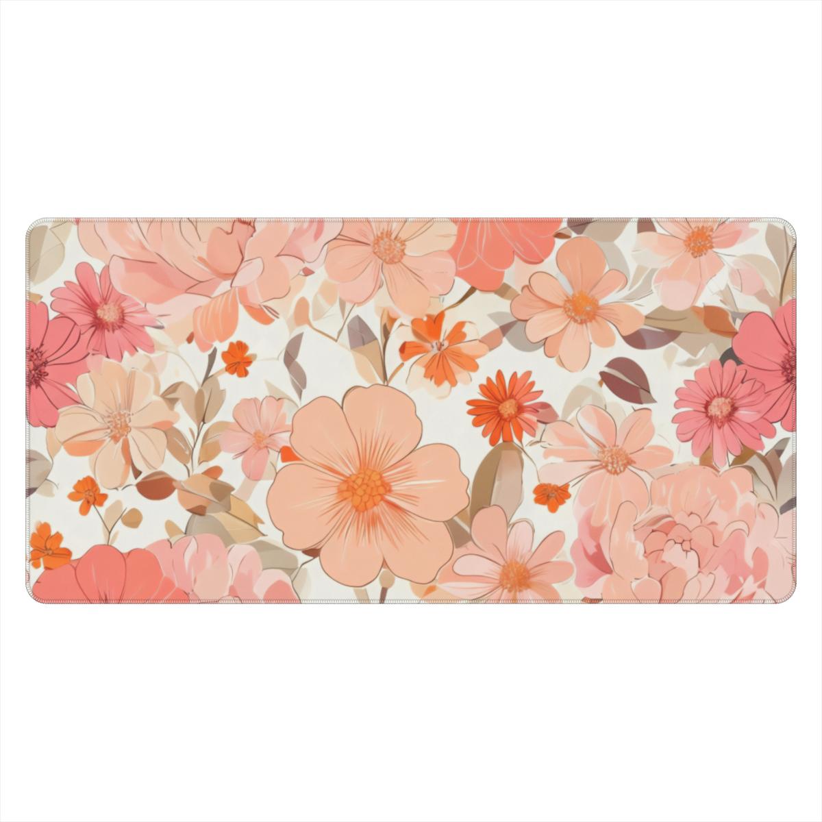 Peach Floral Desk Mat | Boho Watercolor Extended Mouse Pad for Cozy Setups
