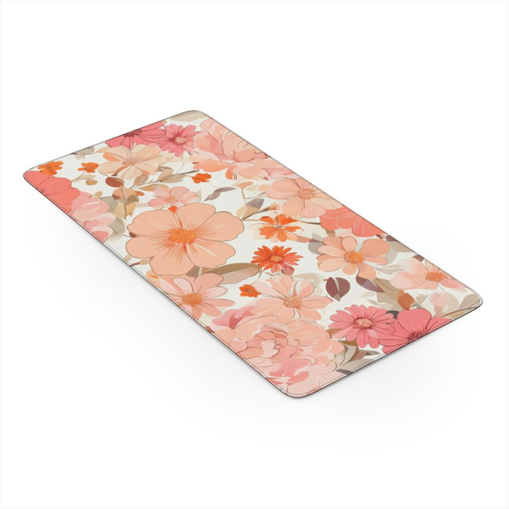 Peach Floral Desk Mat | Boho Watercolor Extended Mouse Pad for Cozy Setups