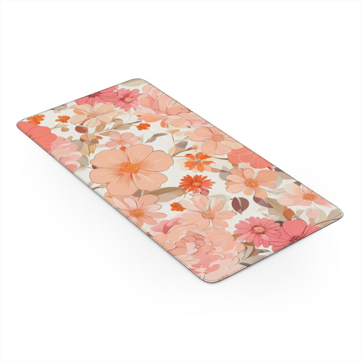 Peach Floral Desk Mat | Boho Watercolor Extended Mouse Pad for Cozy Setups