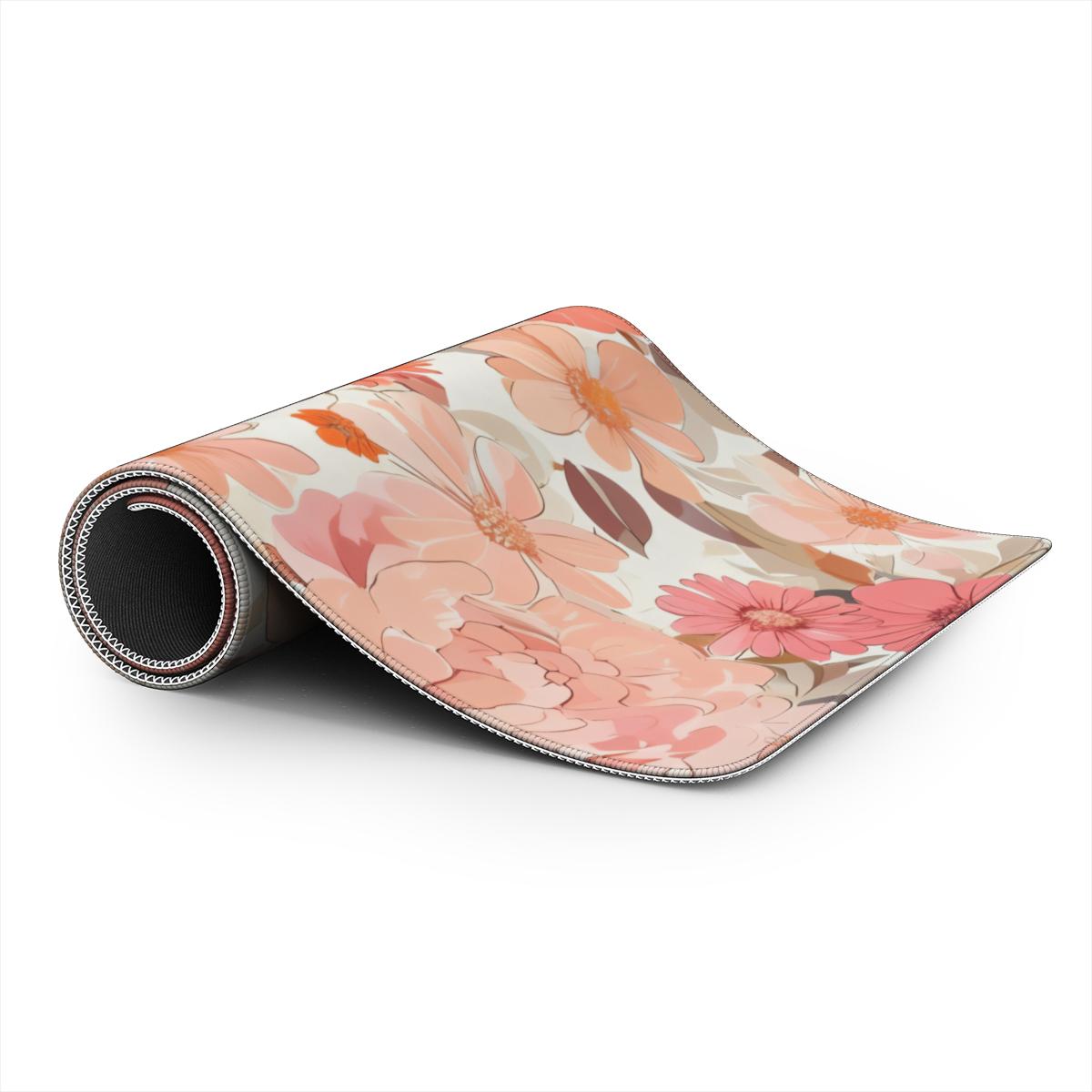 Peach Floral Desk Mat | Boho Watercolor Extended Mouse Pad for Cozy Setups