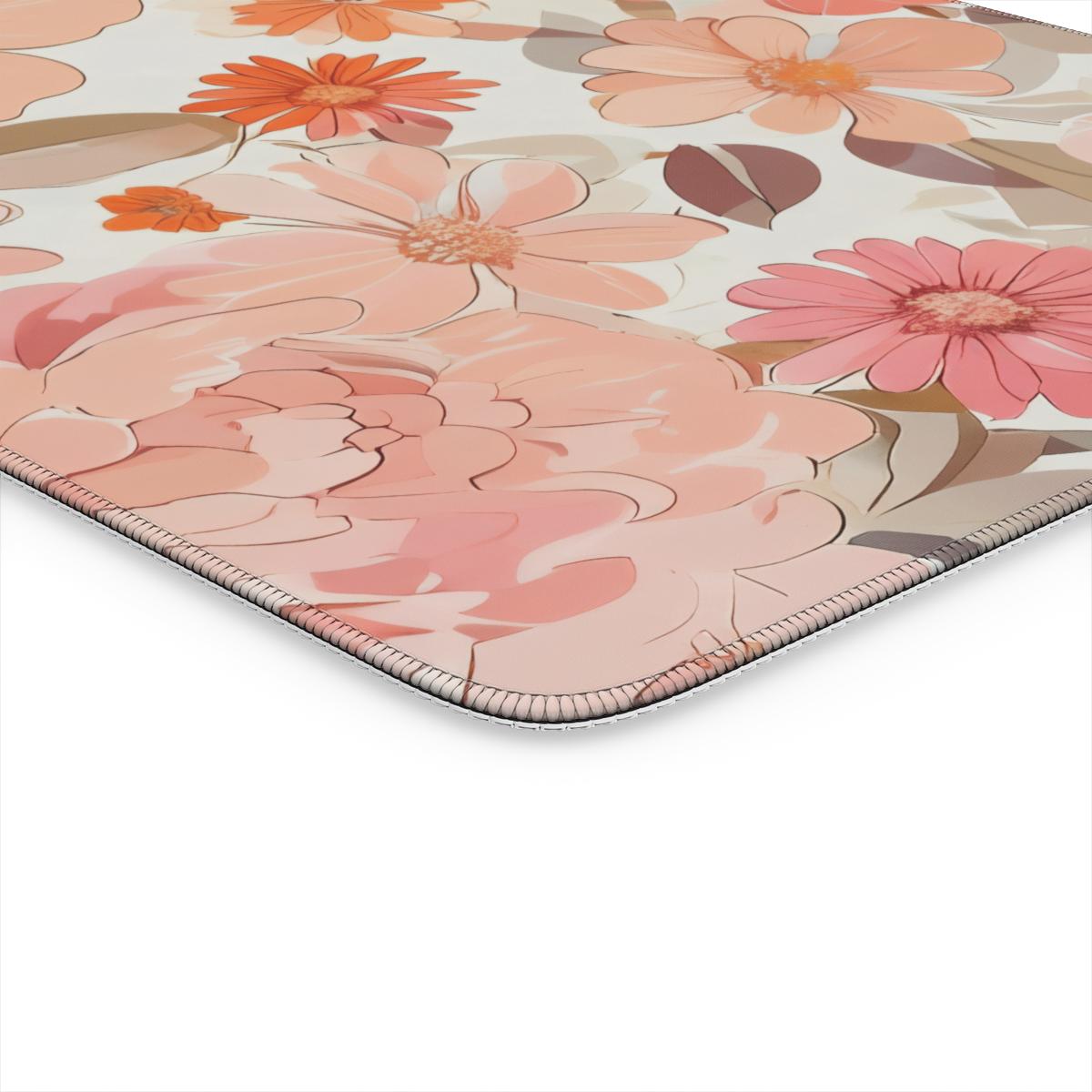 Peach Floral Desk Mat | Boho Watercolor Extended Mouse Pad for Cozy Setups