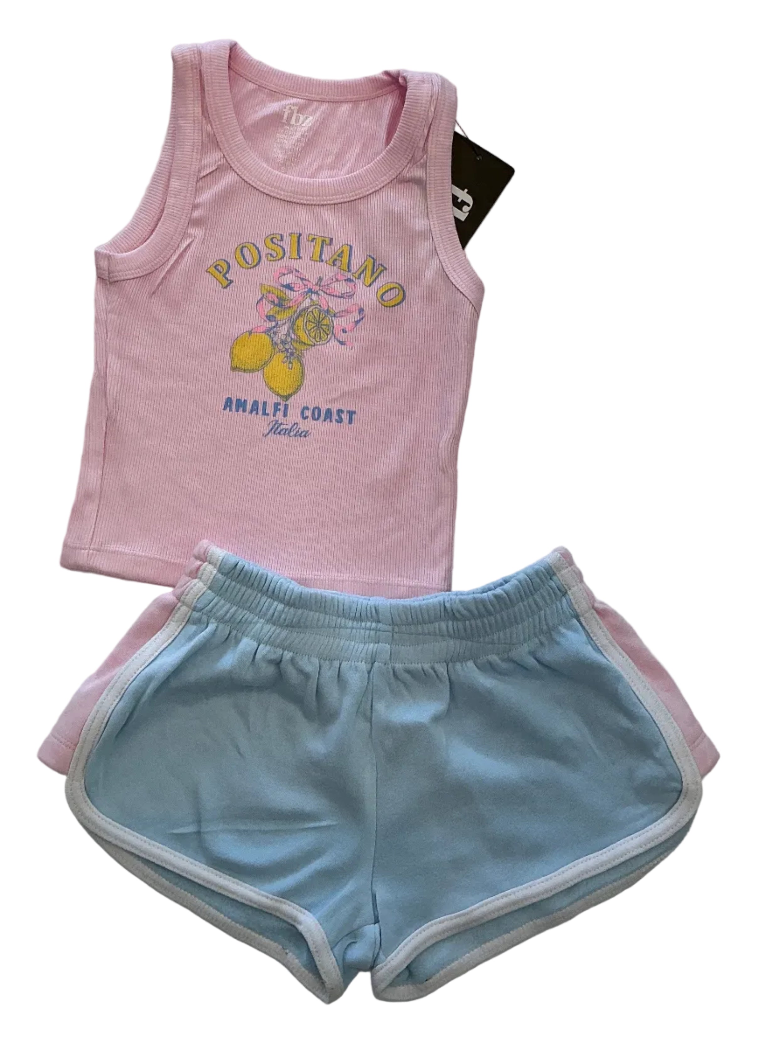 FBZ - Pink Positano Amalfi Coast Tank Top & Blue Shorts Set