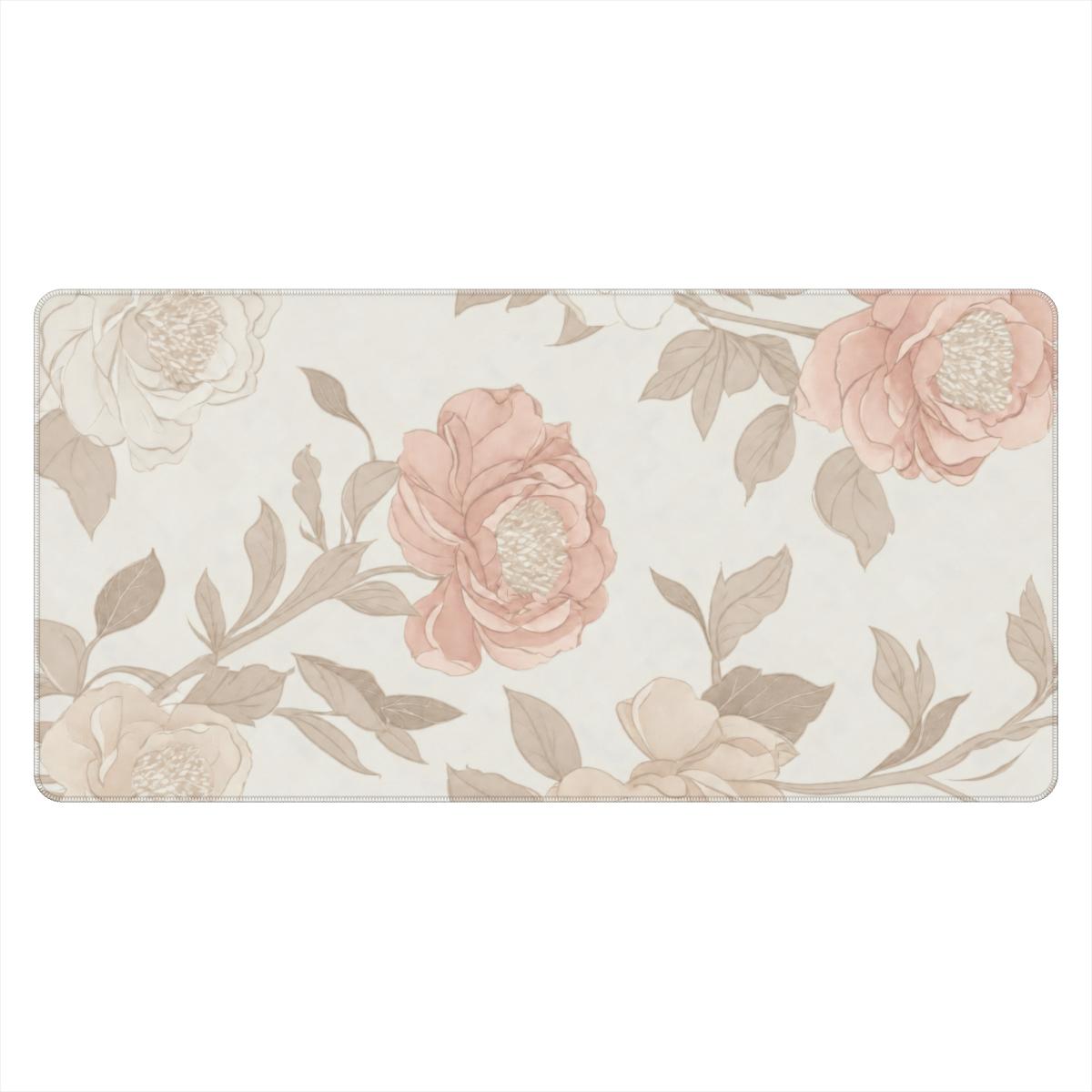 Neutral Rose Floral Desk Mat | Soft Botanical Mouse Pad for Aesthetic Workspaces