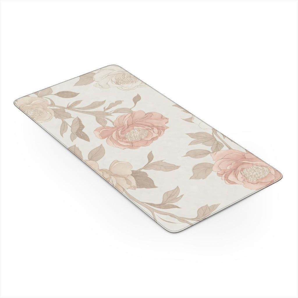 Neutral Rose Floral Desk Mat | Soft Botanical Mouse Pad for Aesthetic Workspaces