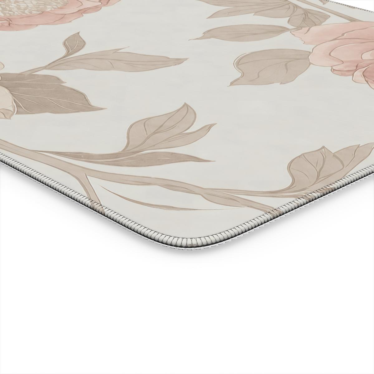 Neutral Rose Floral Desk Mat | Soft Botanical Mouse Pad for Aesthetic Workspaces