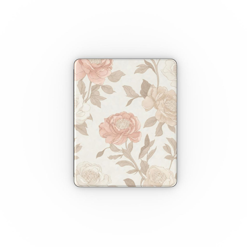 Neutral Floral iPad Case | Soft Botanical Vegan Leather Tablet Cover with Pencil Slot