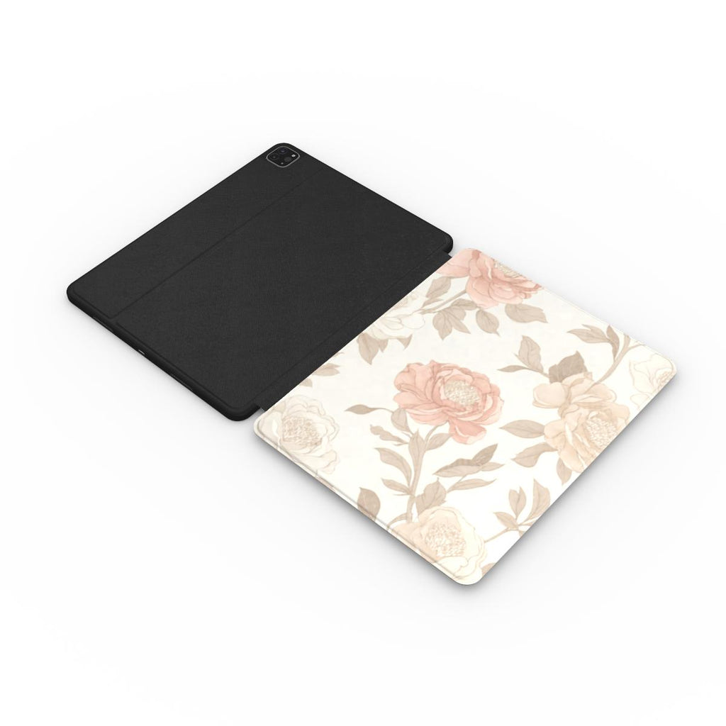 Neutral Floral iPad Case | Soft Botanical Vegan Leather Tablet Cover with Pencil Slot