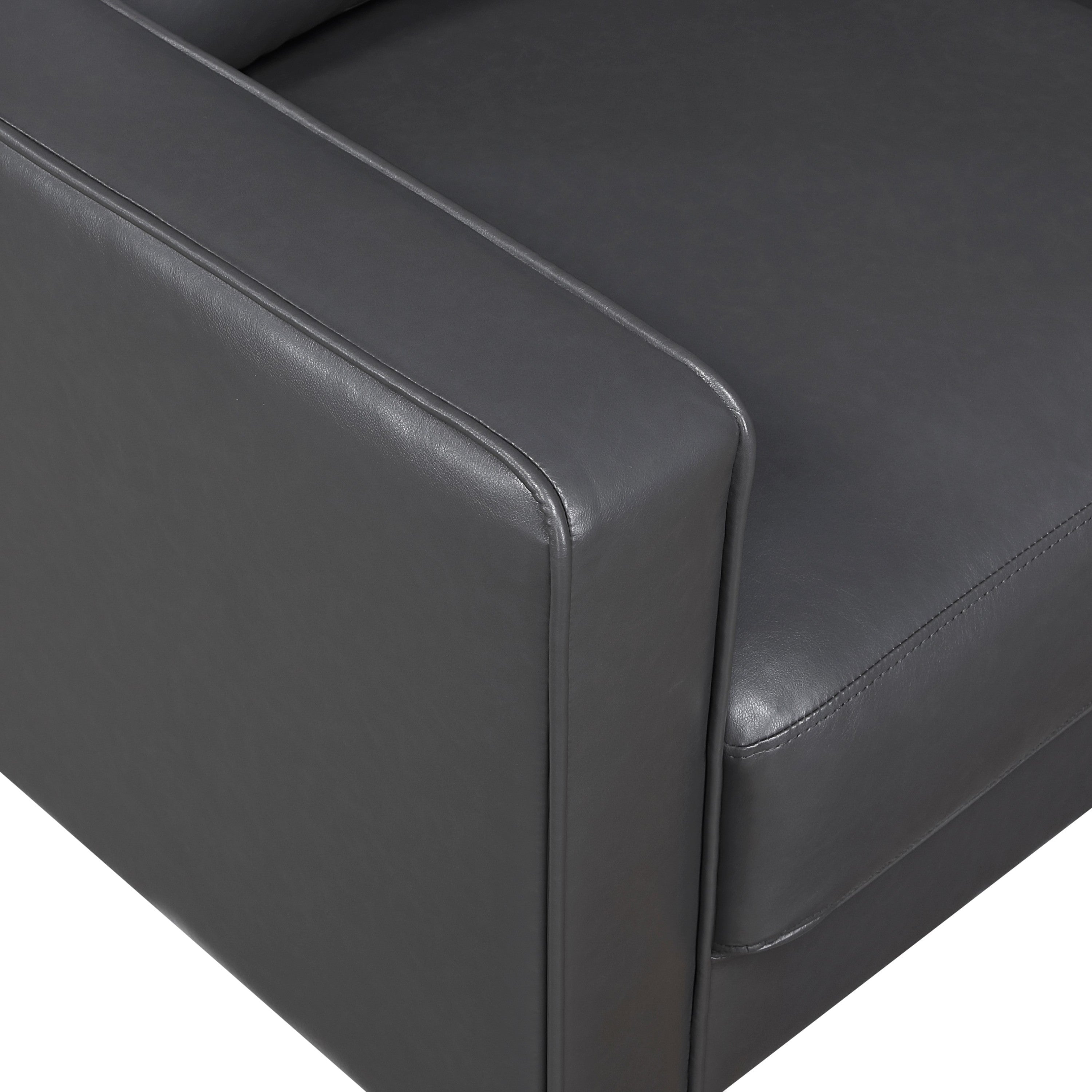 Modern Living Room Furniture 2pc Set Sofa Loveseat Dark Gray Faux Leather Upholstered Cushion Back Seat Solid Wood