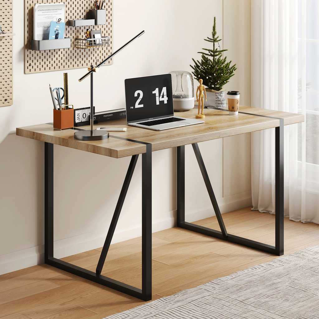Rustic Industrial Rectangular Wood Dining Table For 4-6 Person, With 1.5' Thick Engineered Wood color Tabletop and Black Metal Legs,Desk For Kitchen Dining Living Room, 55.1' x 31.4'x 29.9'1529W115172