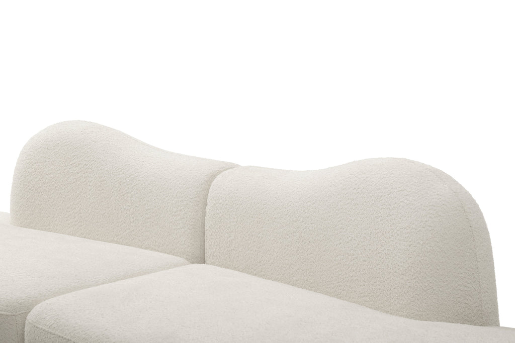 Modern Curved Modular Sofa, Suitable for Living Rooms and Bedrooms With Boucle 3-Seat Sofa, White Color, Curved Backrest, 2 Pillows, Easy to Assemble