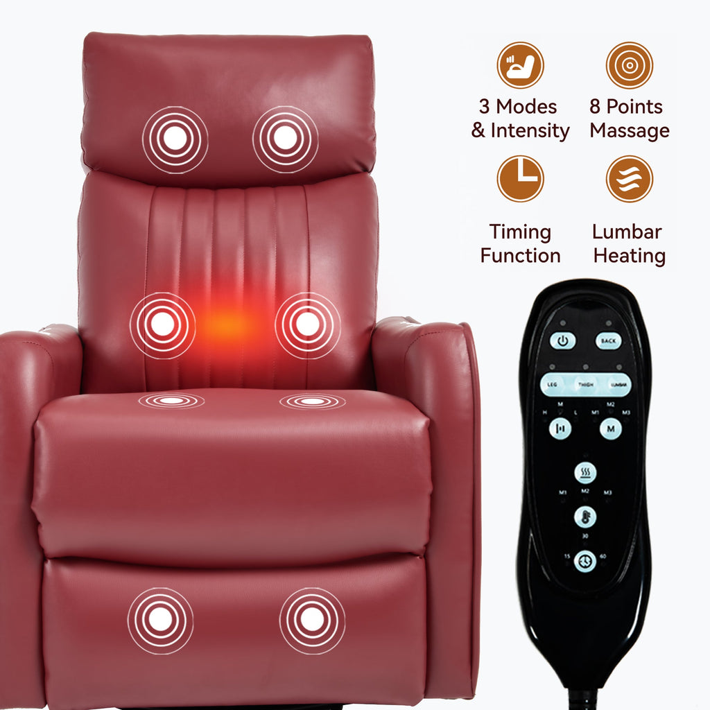 Red Faux Leather Heat Massage Manual Recliner Chair with Rocker and Swivel for Living Room