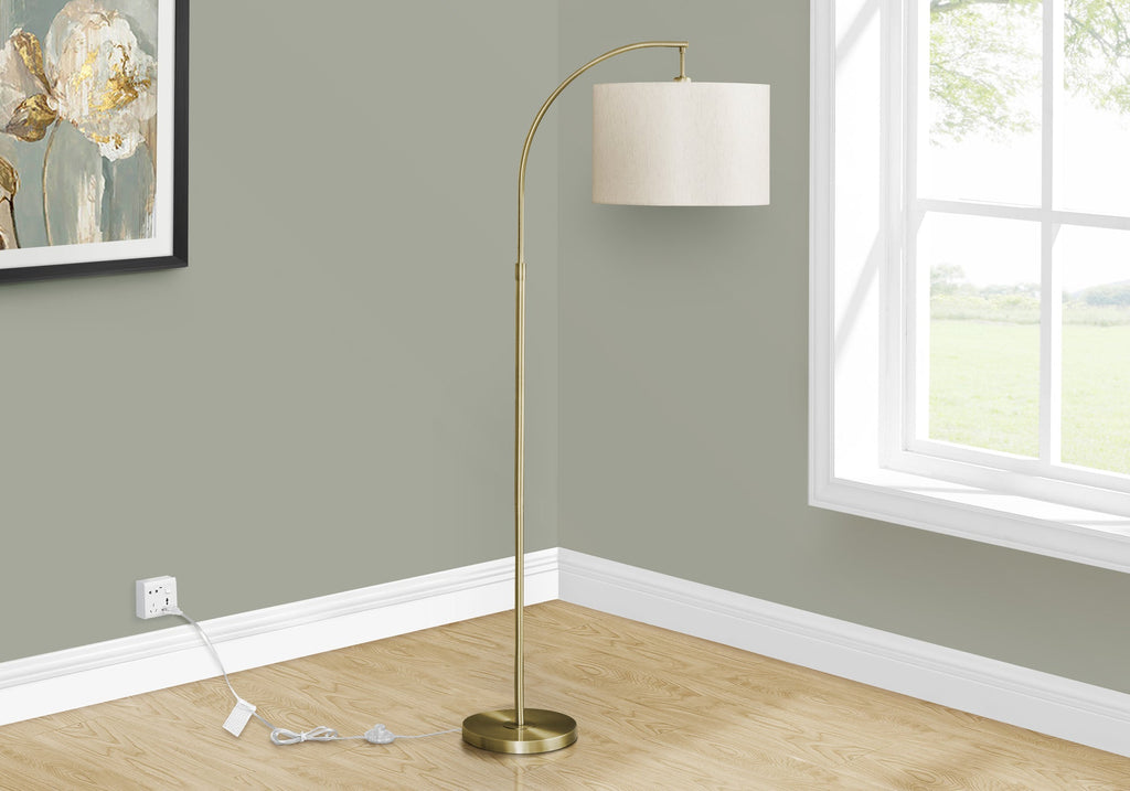 Lighting, 65'h, Floor Lamp, Brass Metal, Ivory / Cream Shade, Contemporary