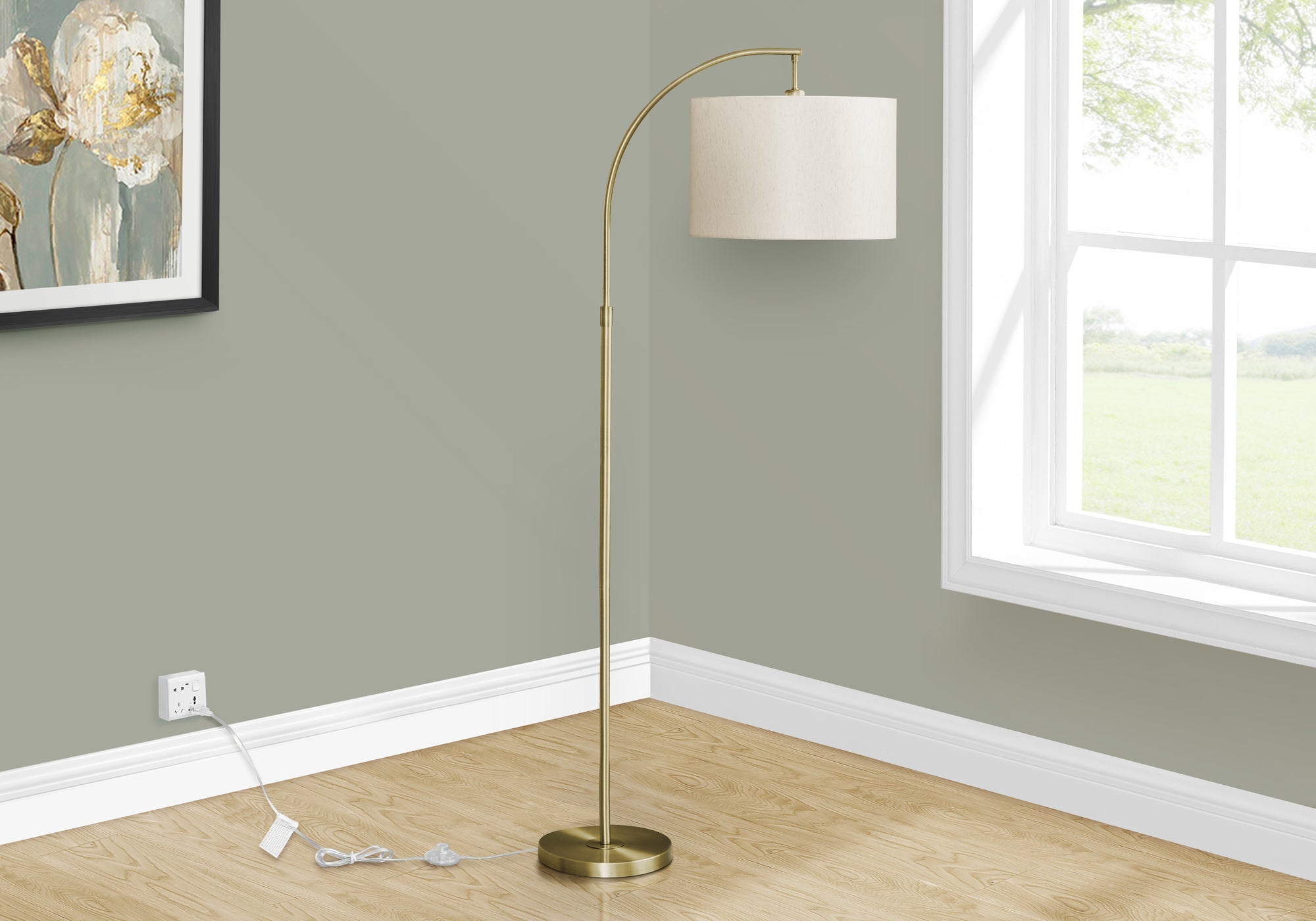 Lighting, 65'h, Floor Lamp, Brass Metal, Ivory / Cream Shade, Contemporary
