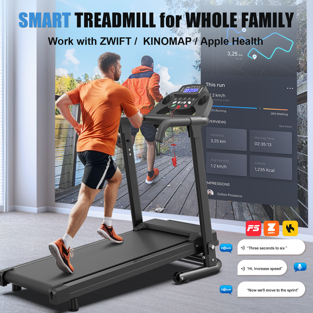 Foldable Treadmill for Home, 2.5HP Portable Treadmill with Handles, 300 lbs Capacity, APP Control & LED Display - Folding Walking Pad for Fitness