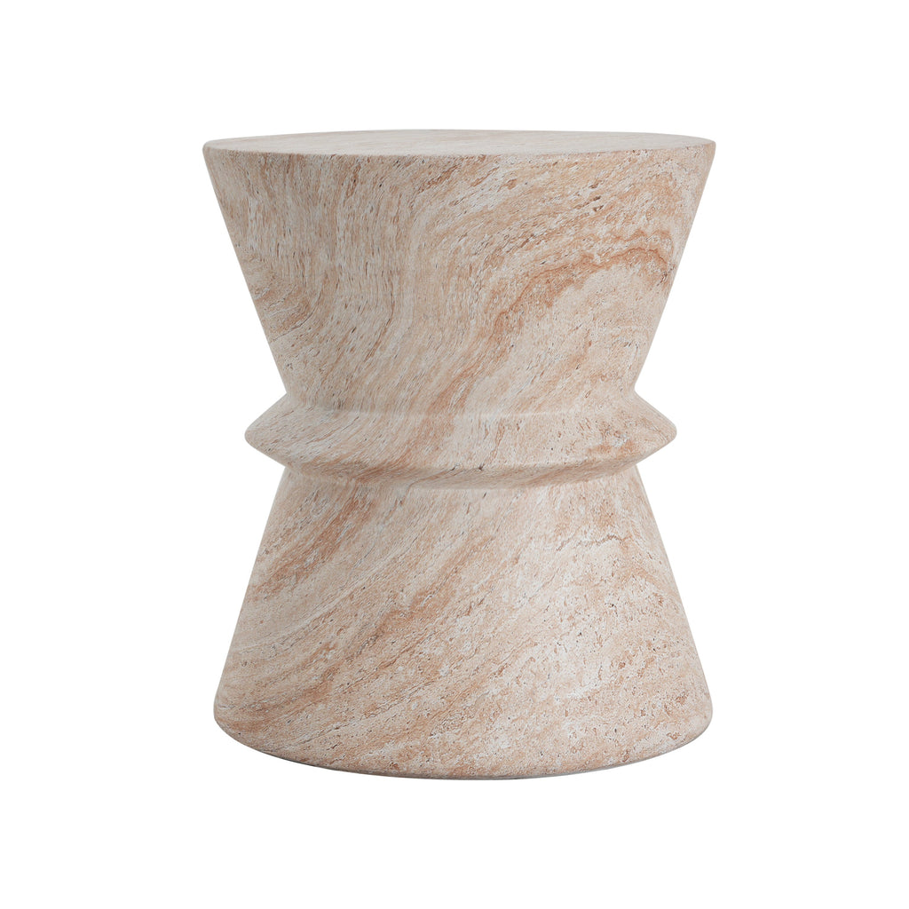 Outdoor/Indoor Lightweight Concrete Side Table with Travertine Finish, Beige, 15.5x15.5x18 inches