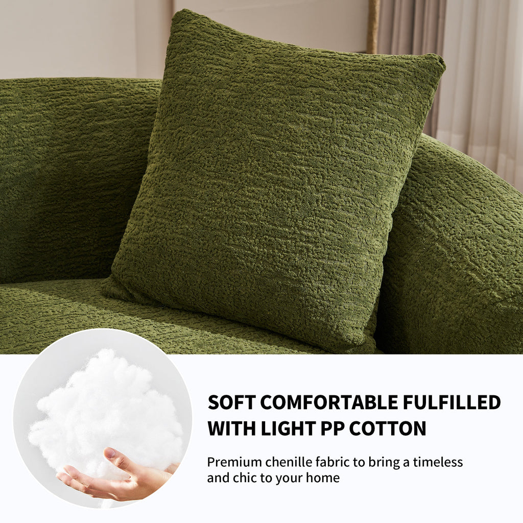 LY-025 Full Compression Sponge Sofa Forest Green Curved Modular Sectional, Chenille Upholstery, 110''L