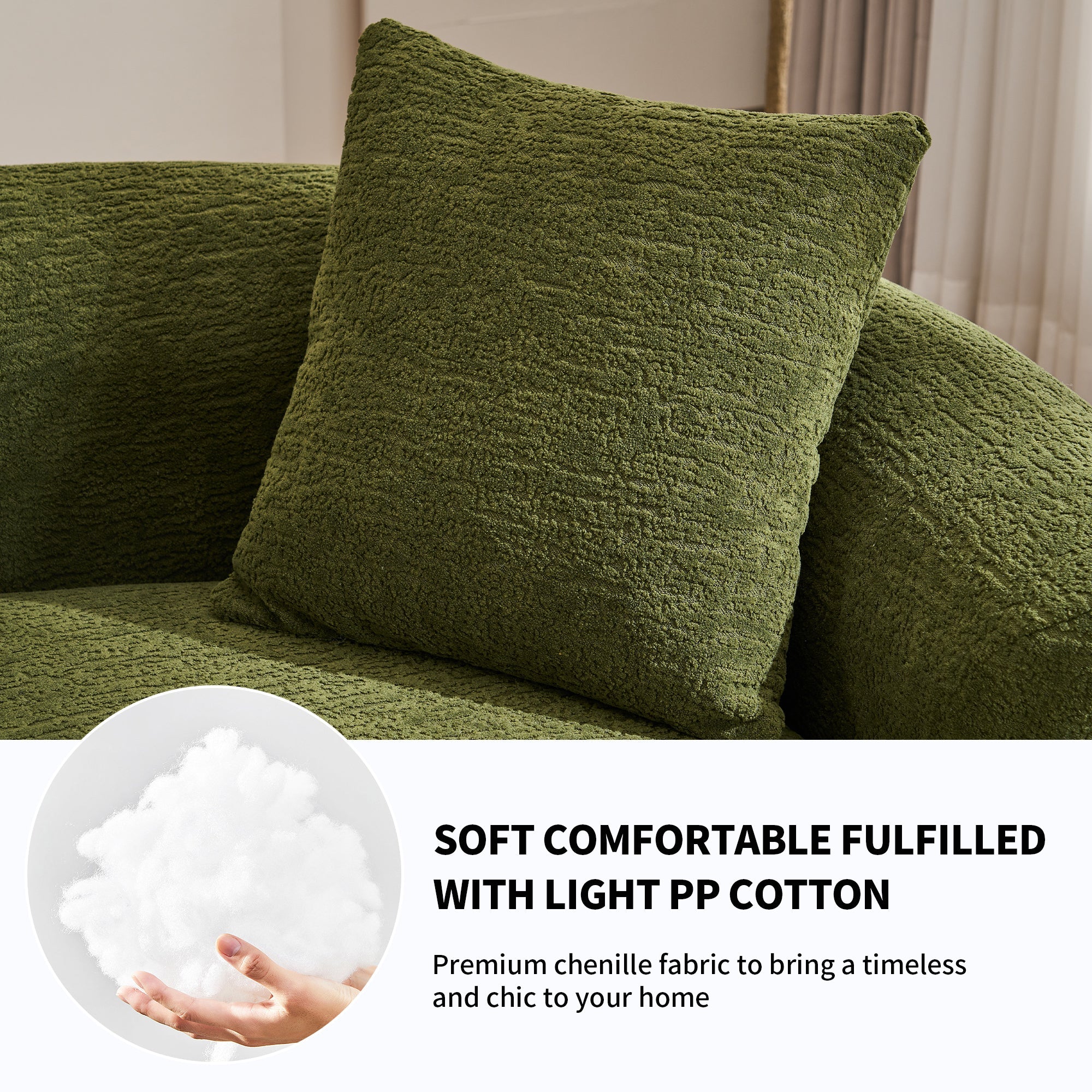 LY-025 Full Compression Sponge Sofa Forest Green Curved Modular Sectional, Chenille Upholstery, 110''L