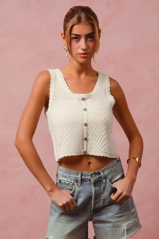 SO ME Chevron Pattern Buttoned Front Lightweight Tank Top