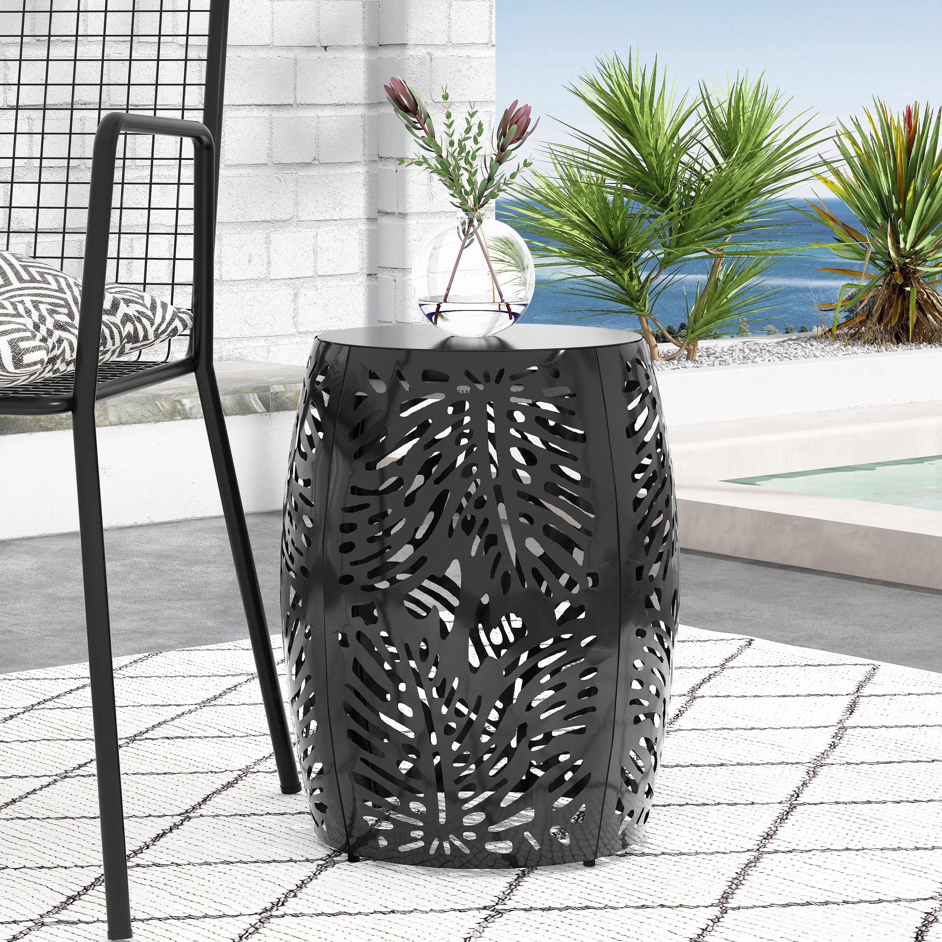 Modern Metal End Table - Large Decorative Accent Table Black Iron 16.50' x 16.50' x 20.50'
