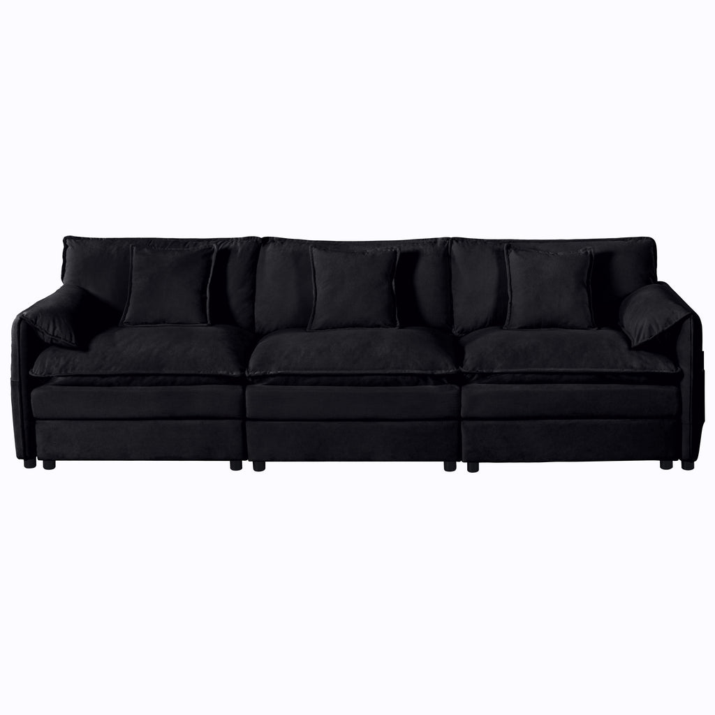 Modular Sectional Sofa, Oversized Deep Seat U Shaped Couch Set for Living Room, 3-Seater Comfy Cloud Couches with 2 Movable Ottomans, DIY Combination, Chenille,Black