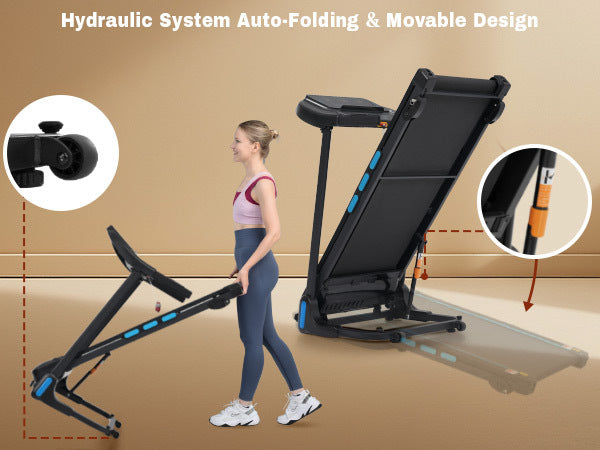 New Treadmills for Home, 3.5HP Hydraulic System Auto Foldable Treadmill with Incline,10MPH 350Lbs Weight Capacity Electric Treadmills with Heart Rate Sensors,Type C & USB Charge ,Bluetooth Speaker