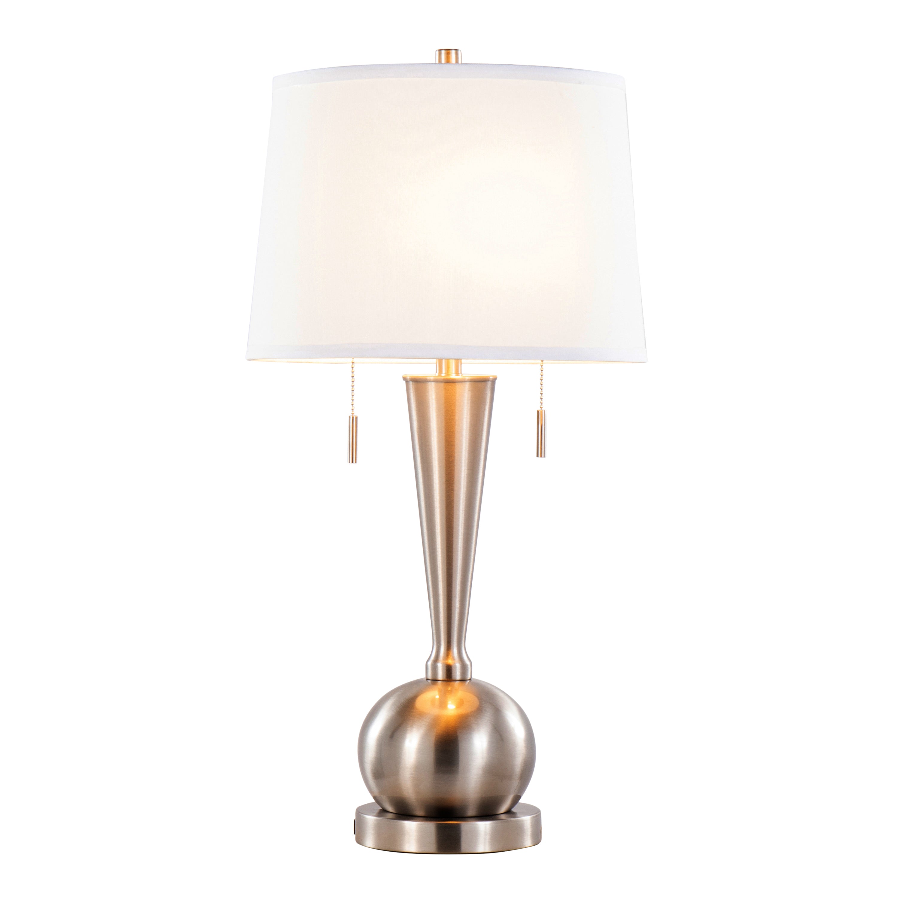 Jules 30.25' Contemporary Metal Table Lamp in Brushed Nickel with White Linen Shade and Built-In USB Port from Grandview Gallery by LumiSource - Set of 2