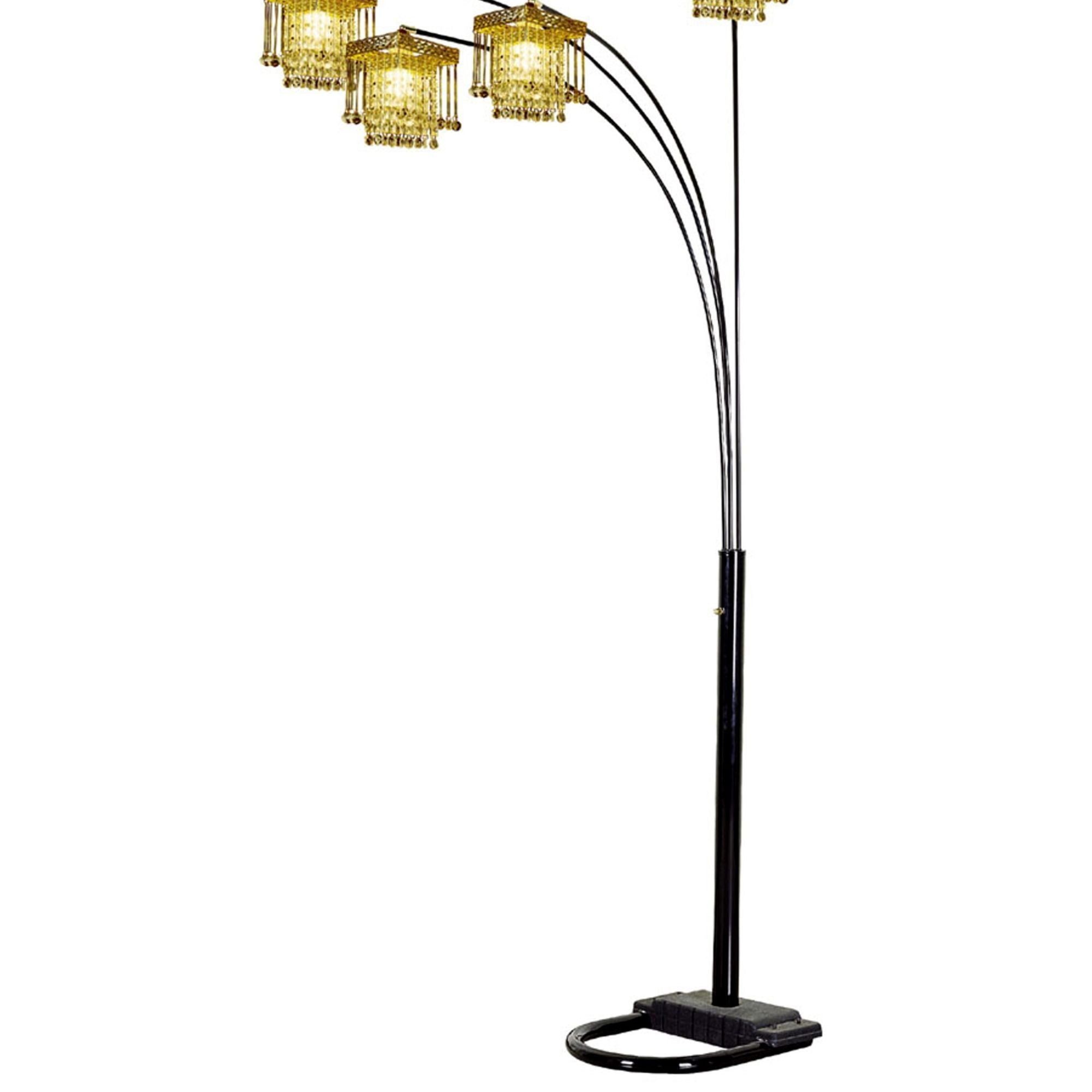 84' Tall Floor Lamp w/ Black finish and 4 Arch Arms, Crystal Chandelier Design