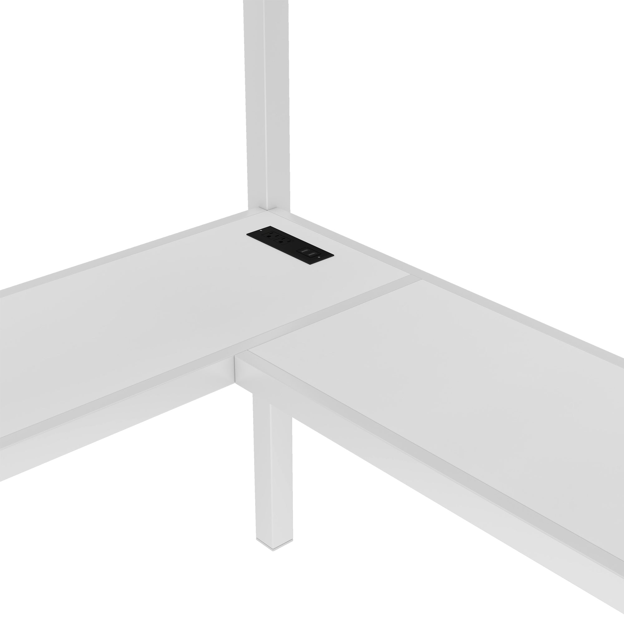 Queen Size Loft Bed with L-shaped Desk and USB, Metal Loft Bed with Wardrobe and Adjustable Shelf, High Loft Bed with LED for Kids Teens Adults, White