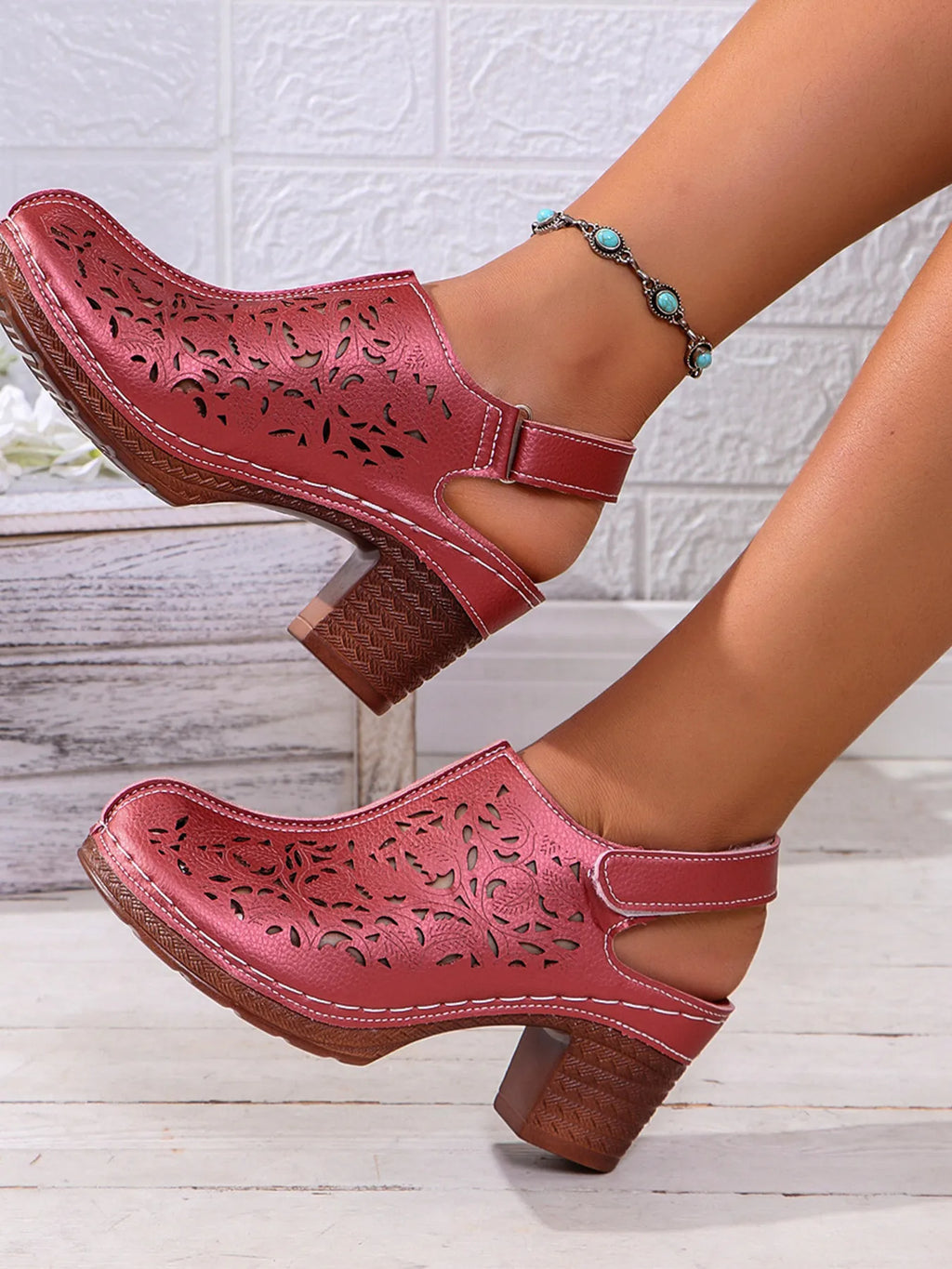 Cutout Block Heel Slingback Sandals