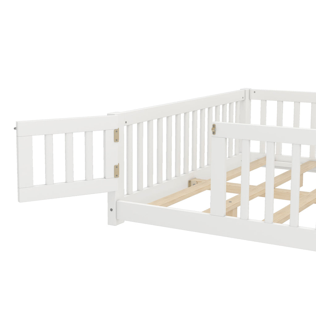 Queen Size Bed Floor Bed with Safety Guardrails and Door for Kids, White(Old SKU:  W1580P154628 )