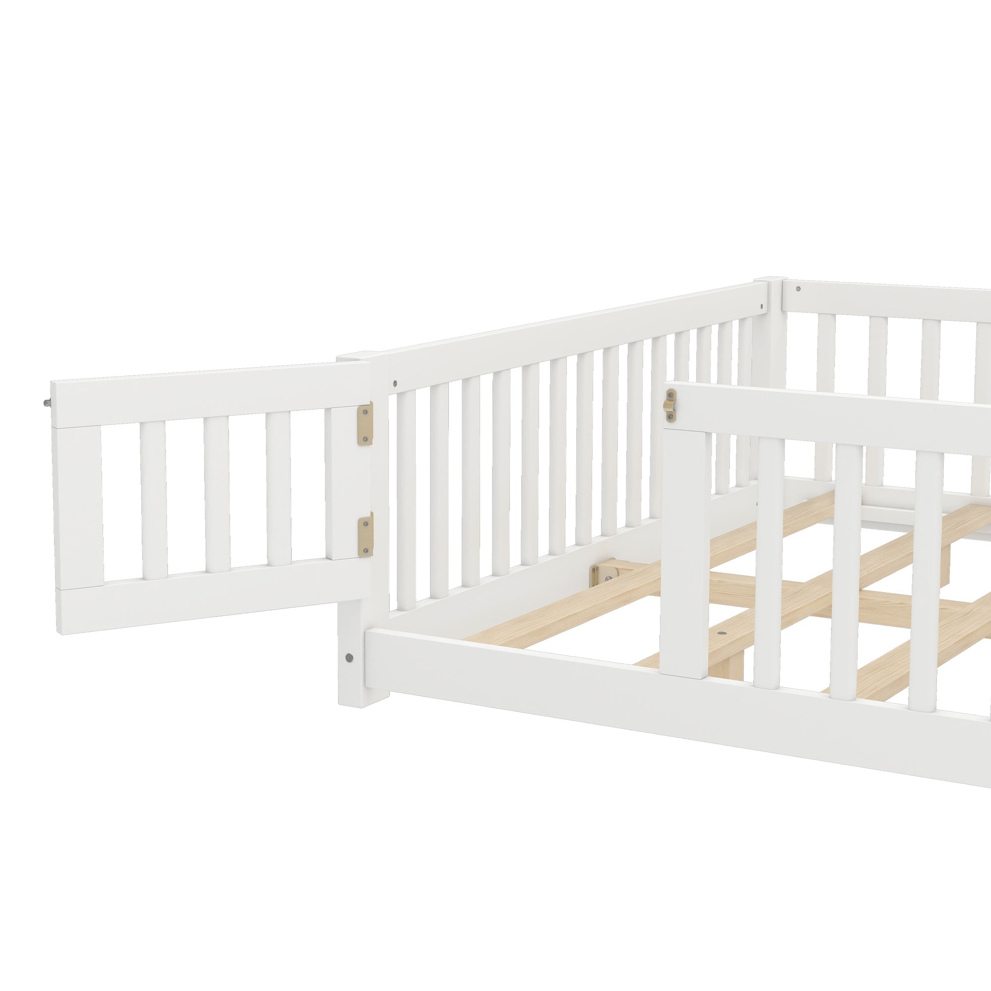 Queen Size Bed Floor Bed with Safety Guardrails and Door for Kids, White(Old SKU:  W1580P154628 )