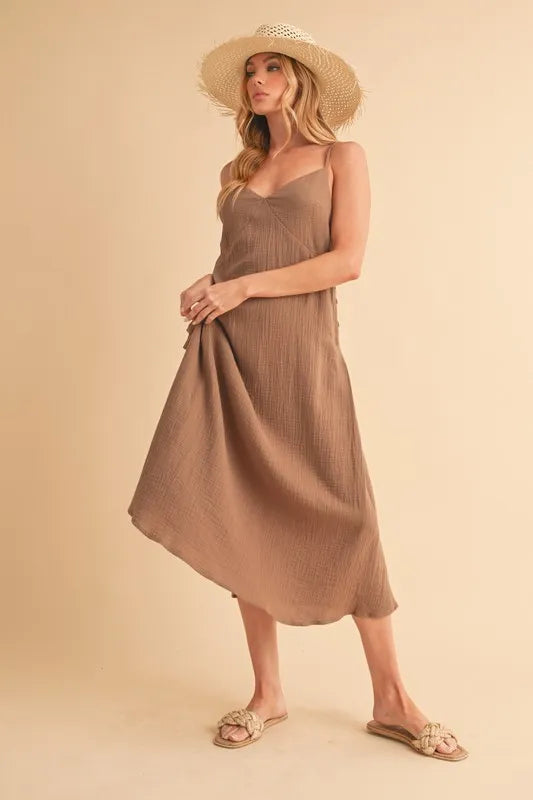 Aemi+Co Side Button Midi Cami Dress